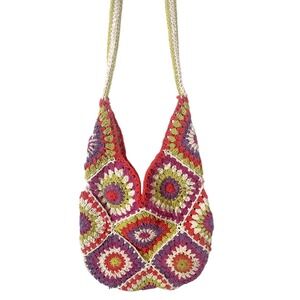 Crocheted‎ Pink Green Crossbody Bag